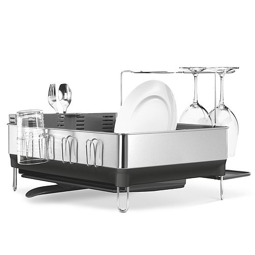 simplehuman Steel Frame Dish Rack with Wine Glass Holder