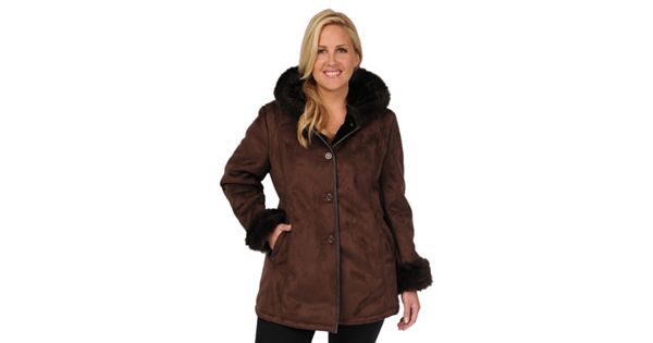 Plus Size Excelled Hooded Faux-Suede Coat