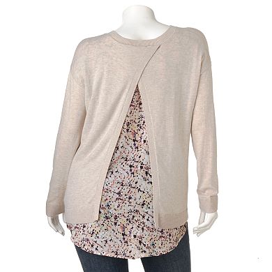 Plus Size Apt. 9® Mixed-Media Drop-Tail Sweater
