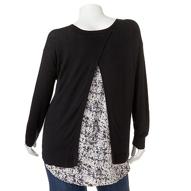 Plus Size Apt. 9® Mixed-Media Drop-Tail Sweater