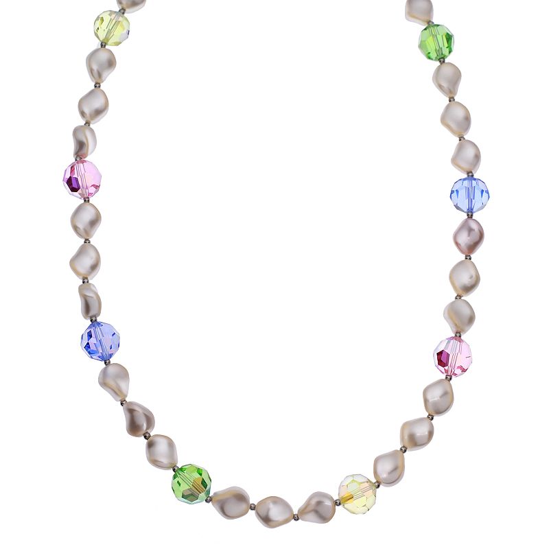 Diamond Splendor Silver-Plated Crystal & Simulated Pearl Station Necklace,