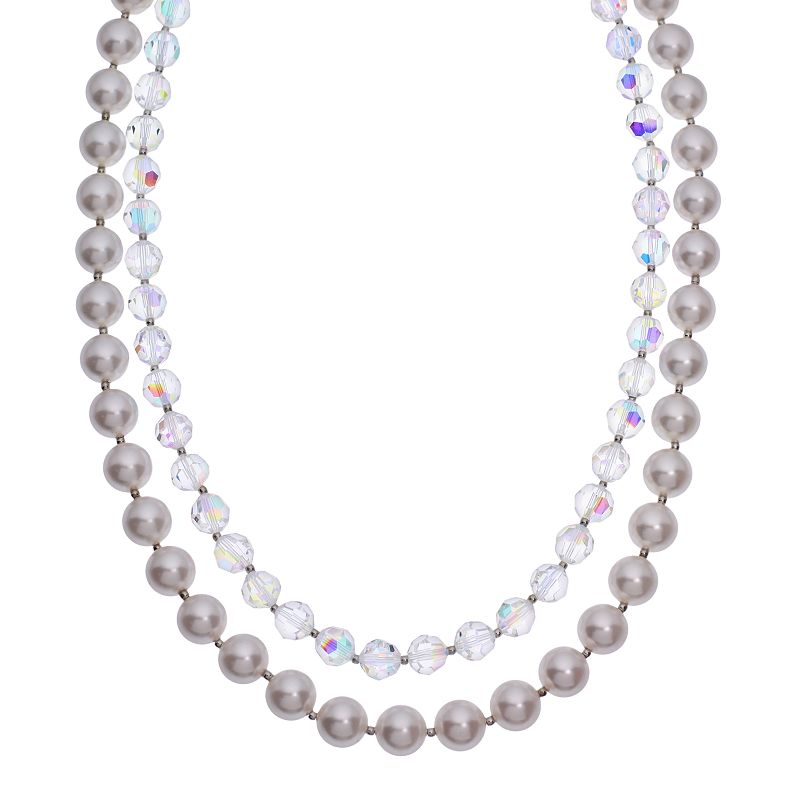 Diamond Splendor Silver-Plated Crystal & Simulated Pearl Necklace, Womens
