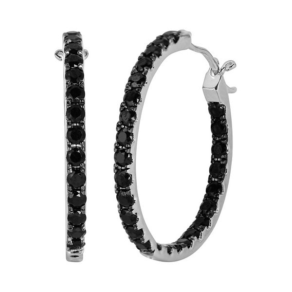 Oro Leoni Sterling Silver Black Spinel Inside-Out Hoop Earrings