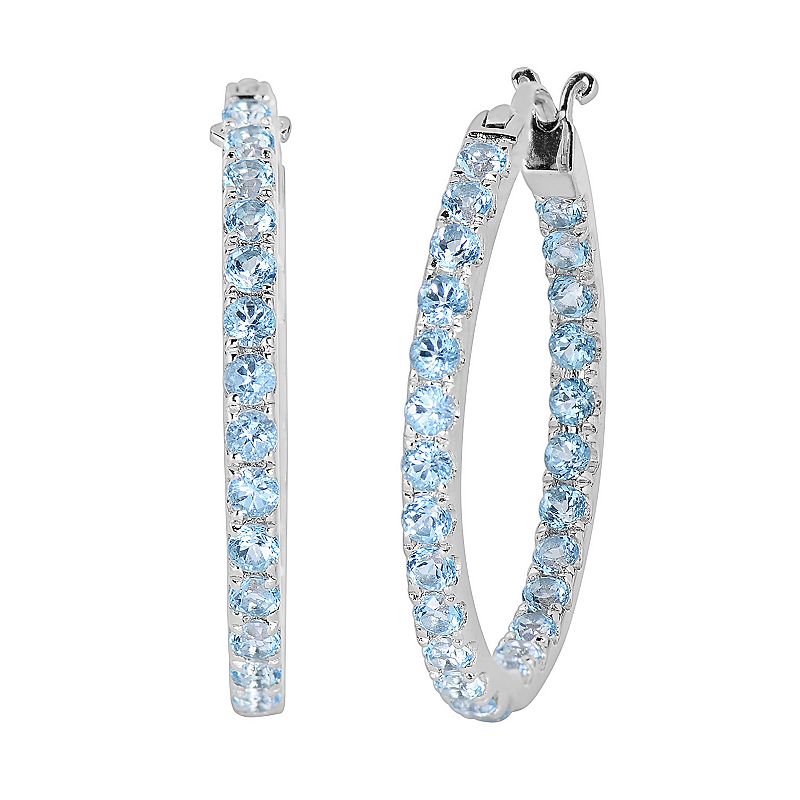 Oro Leoni Sterling Silver Blue Topaz Inside-Out Hoop Earrings, Womens