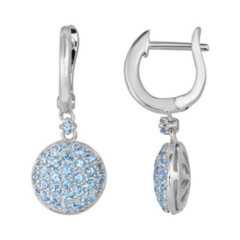 Oro Leoni Sterling Silver Blue Topaz Disc Drop Earrings - Made with Genuine Gemstones