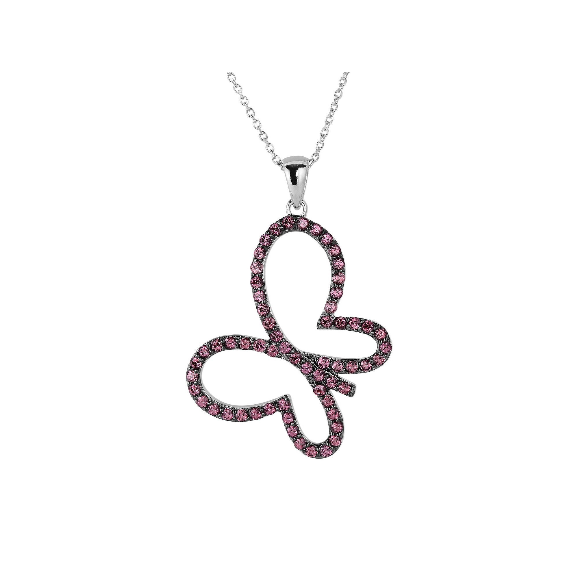 Diamond Splendor Sterling Silver Rhodolite Garnet Butterfly Pendant, Women
