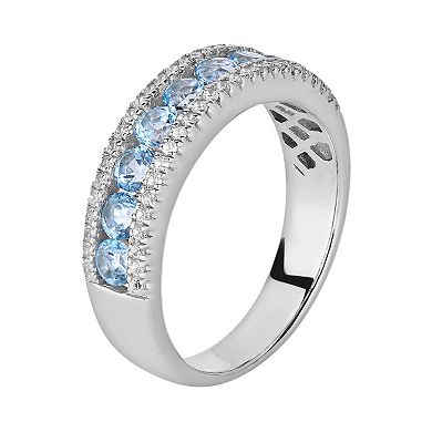 Oro Leoni Sterling Silver Blue and White Topaz Ring