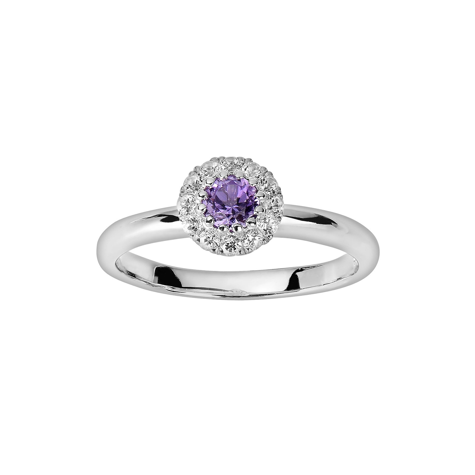 Diamond Splendor Sterling Silver Amethyst & White Topaz Frame Ring, Womens