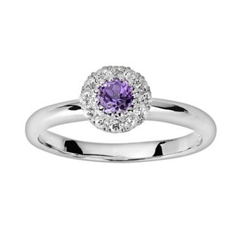Oro Leoni Sterling Silver Amethyst & White Topaz Frame Ring
