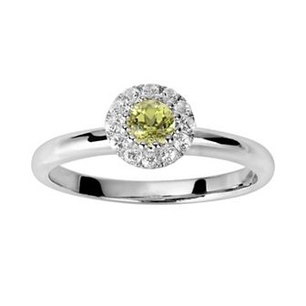 Diamond Splendor Sterling Silver Peridot & White Topaz Frame Ring