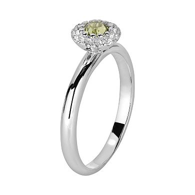 Diamond Splendor Sterling Silver Peridot & White Topaz Frame Ring