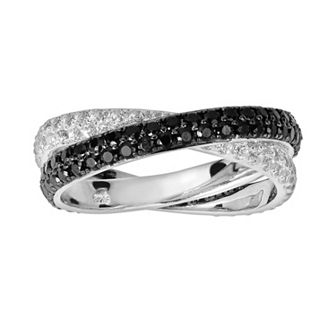 Oro Leoni Sterling Silver Black Spinel & White Topaz Ring