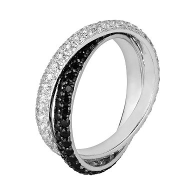 Oro Leoni Sterling Silver Black Spinel & White Topaz Ring