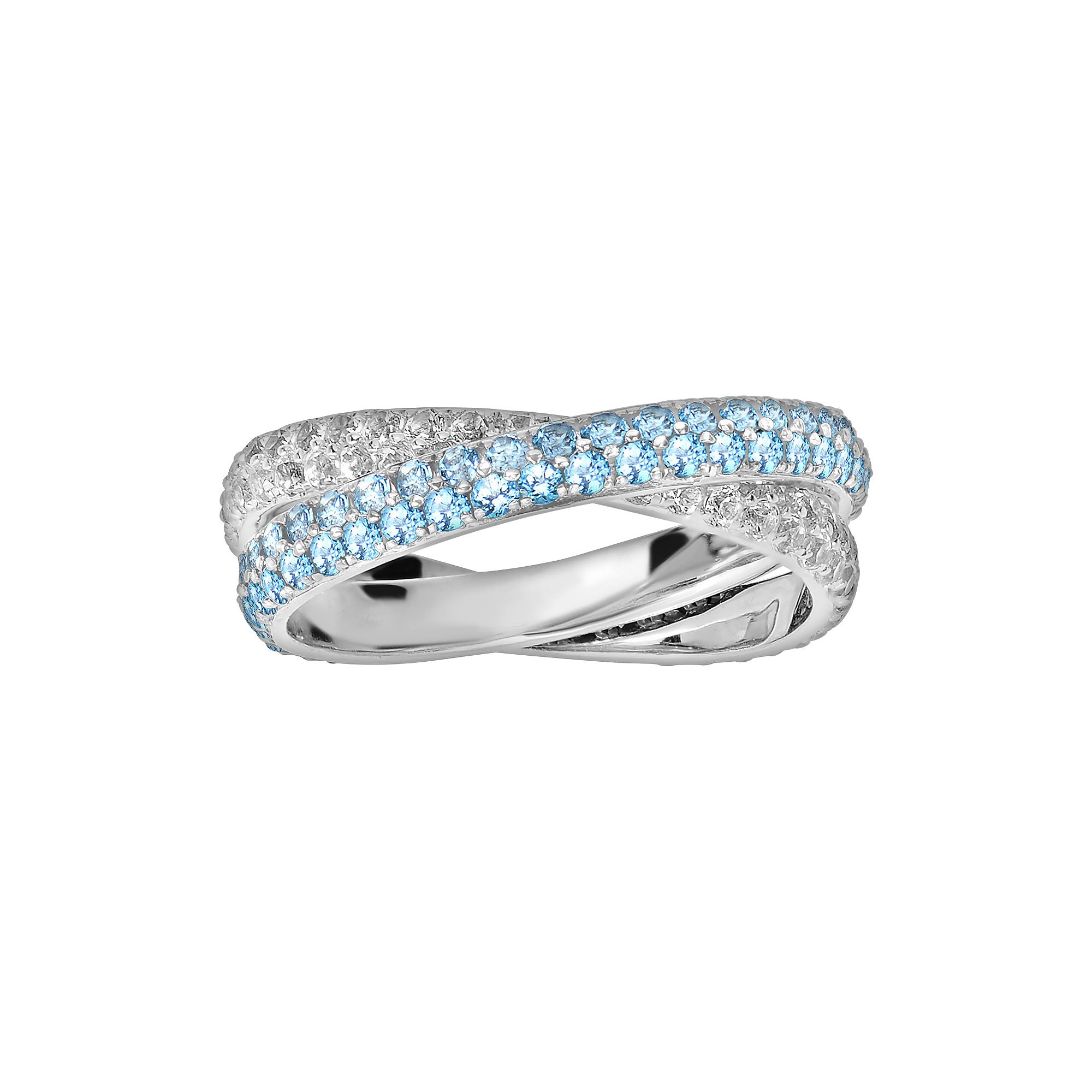 Diamond Splendor Sterling Silver Blue & White Topaz Crisscross Ring, Women