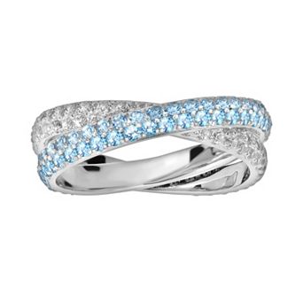 Oro Leoni Sterling Silver Blue & White Topaz Crisscross Ring