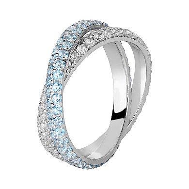 Diamond Splendor Sterling Silver Blue & White Topaz Crisscross Ring