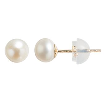 14k Gold 5-6 mm Freshwater Cultured Button Pearl Stud Earrings