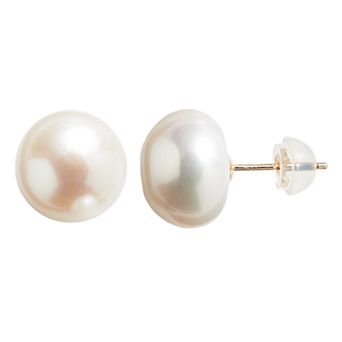 Designs by Gioelli 14k Gold 11-12 mm Freshwater Cultured Button Pearl Stud Earrings