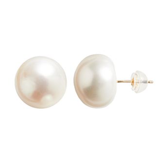 Designs by Gioelli 14k Gold 12-14 mm Freshwater Cultured Button Pearl Stud Earrings