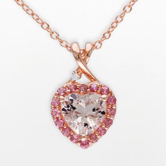 Stella Grace Pink Rhodium-Plated Sterling Silver Morganite, Tourmaline and Diamond Accent Heart Frame Pendant