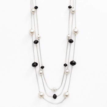 multistrand simulated bead tone pearl necklace silver