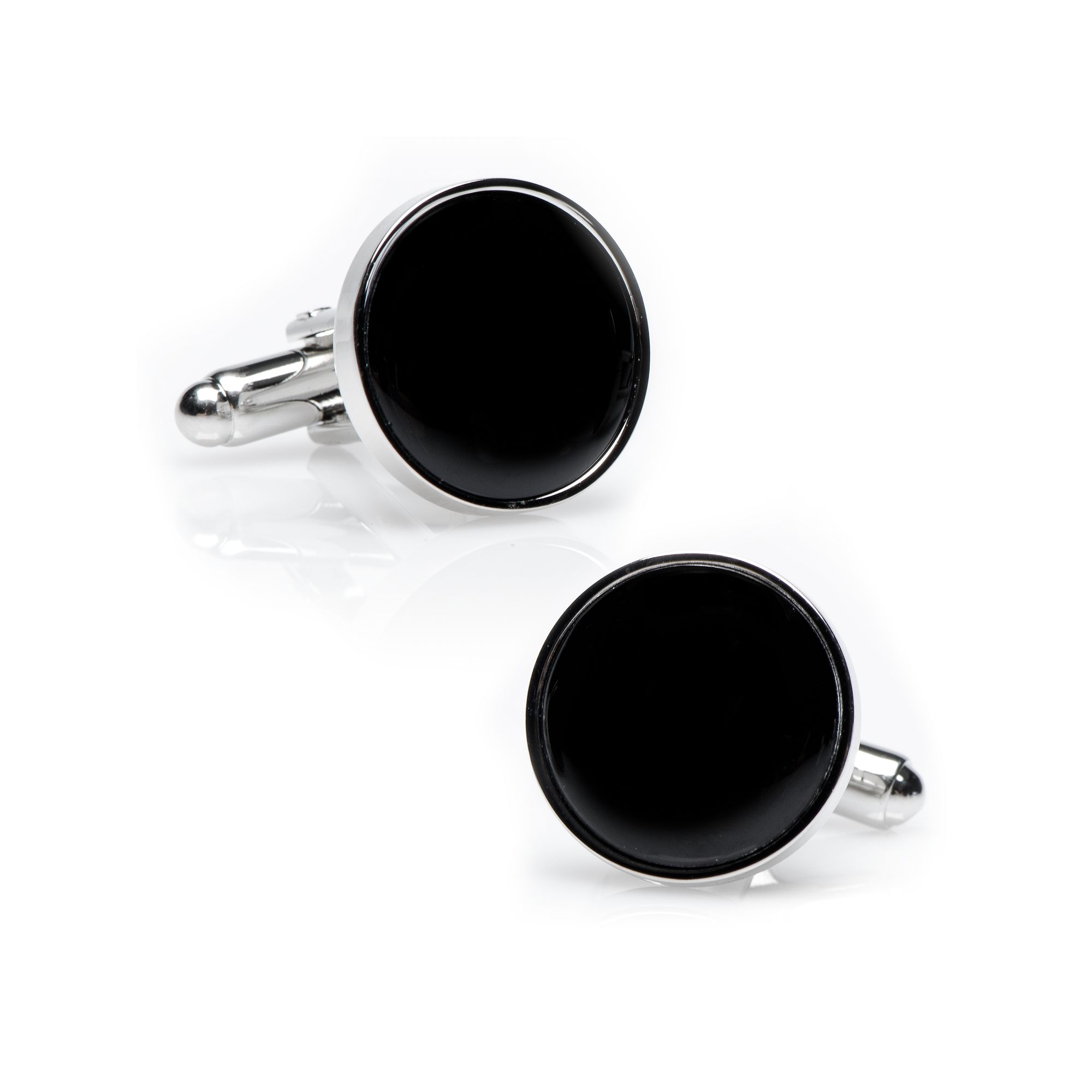 Mens Cuff Links, Inc. Gold and Onyx Cuff Links, Silver
