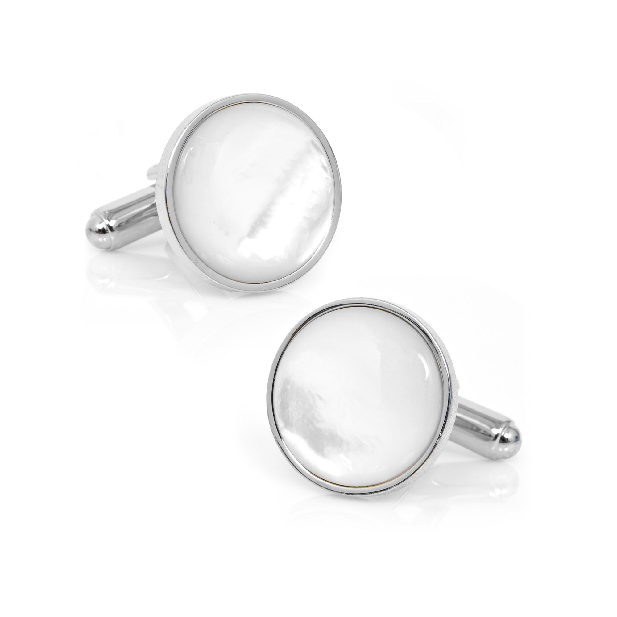 Mens Cuff Links, Inc. Silver and Mother of Pearl Rhodium-Plated Cuff Links
