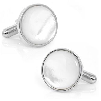 Men's Cuff Links, Inc. Silver and Mother of Pearl Rhodium-Plated Cuff Links