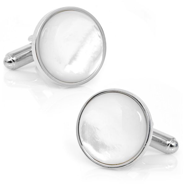 Men's Cuff Links, Inc. Silver and Mother of Pearl Rhodium-Plated Cuff Links