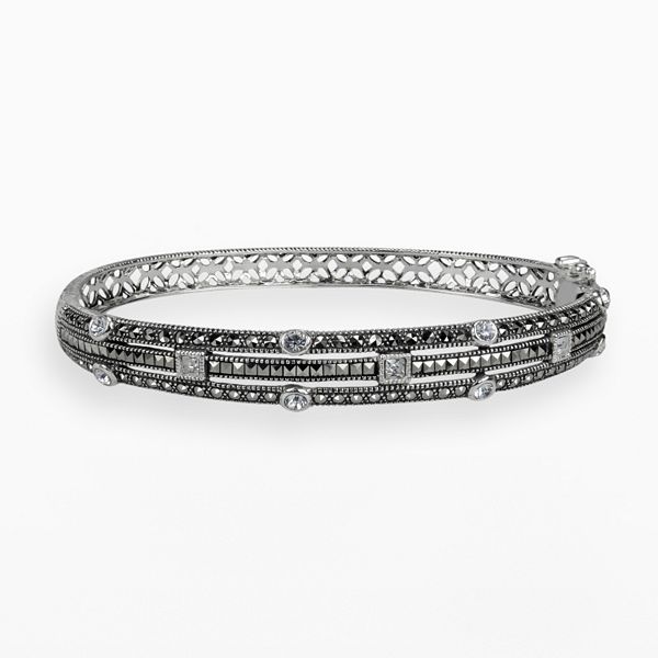 Lavish by TJM Sterling Silver Crystal Multirow Bangle Bracelet