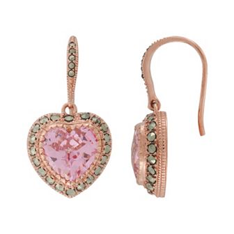 Lavish by TJM 14k Rose Gold Over Silver Pink Cubic Zirconia Heart Drop Earrings