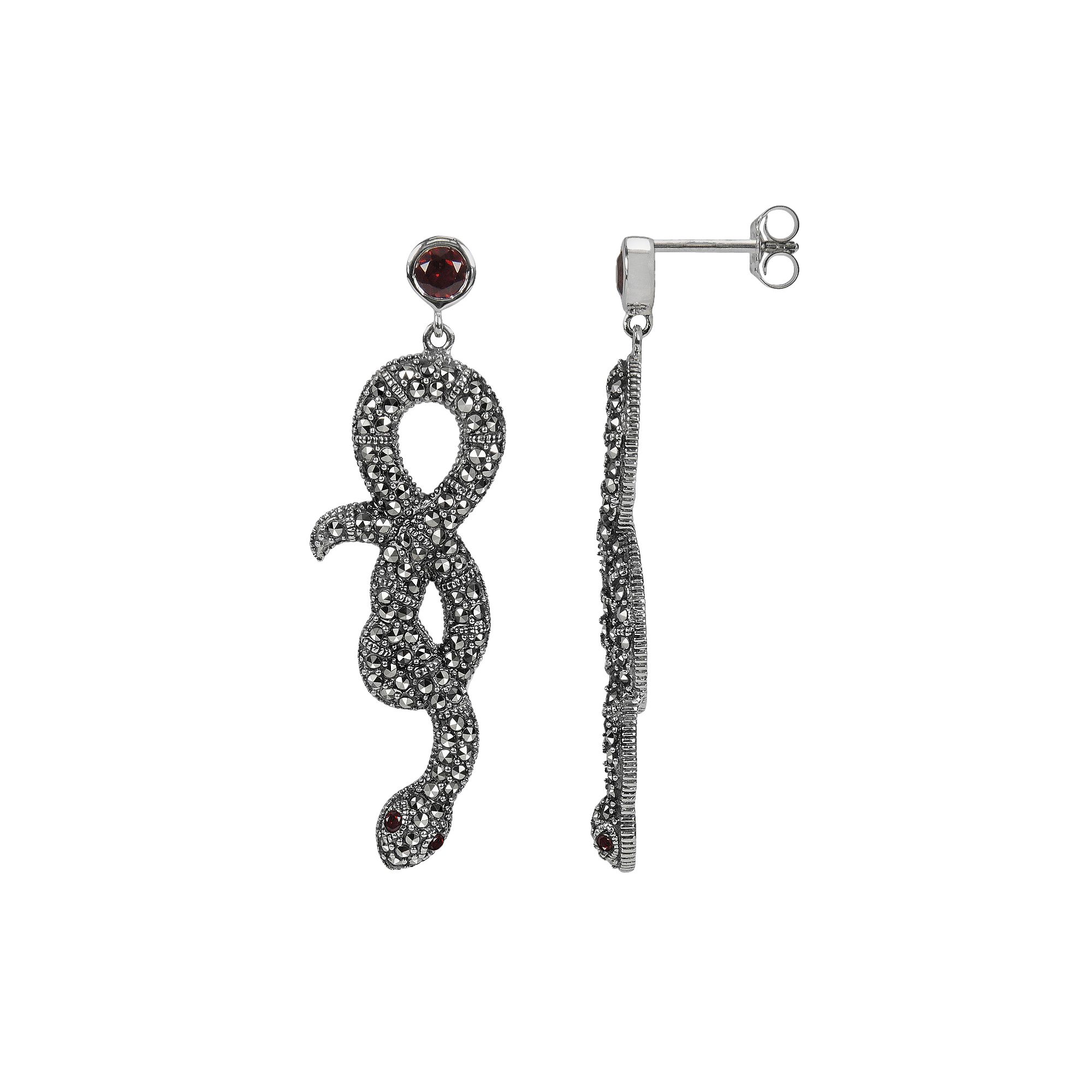 Lavish by TJM Sterling Silver Garnet Snake Drop Earrings, Womens, Red
