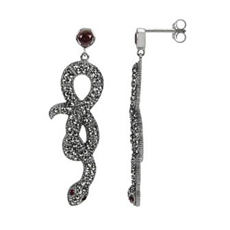Lavish by TJM Sterling Silver Garnet Snake Drop Earrings