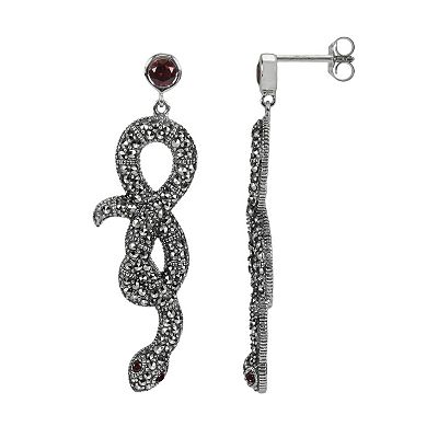 Lavish by TJM Sterling Silver Garnet Snake Drop Earrings
