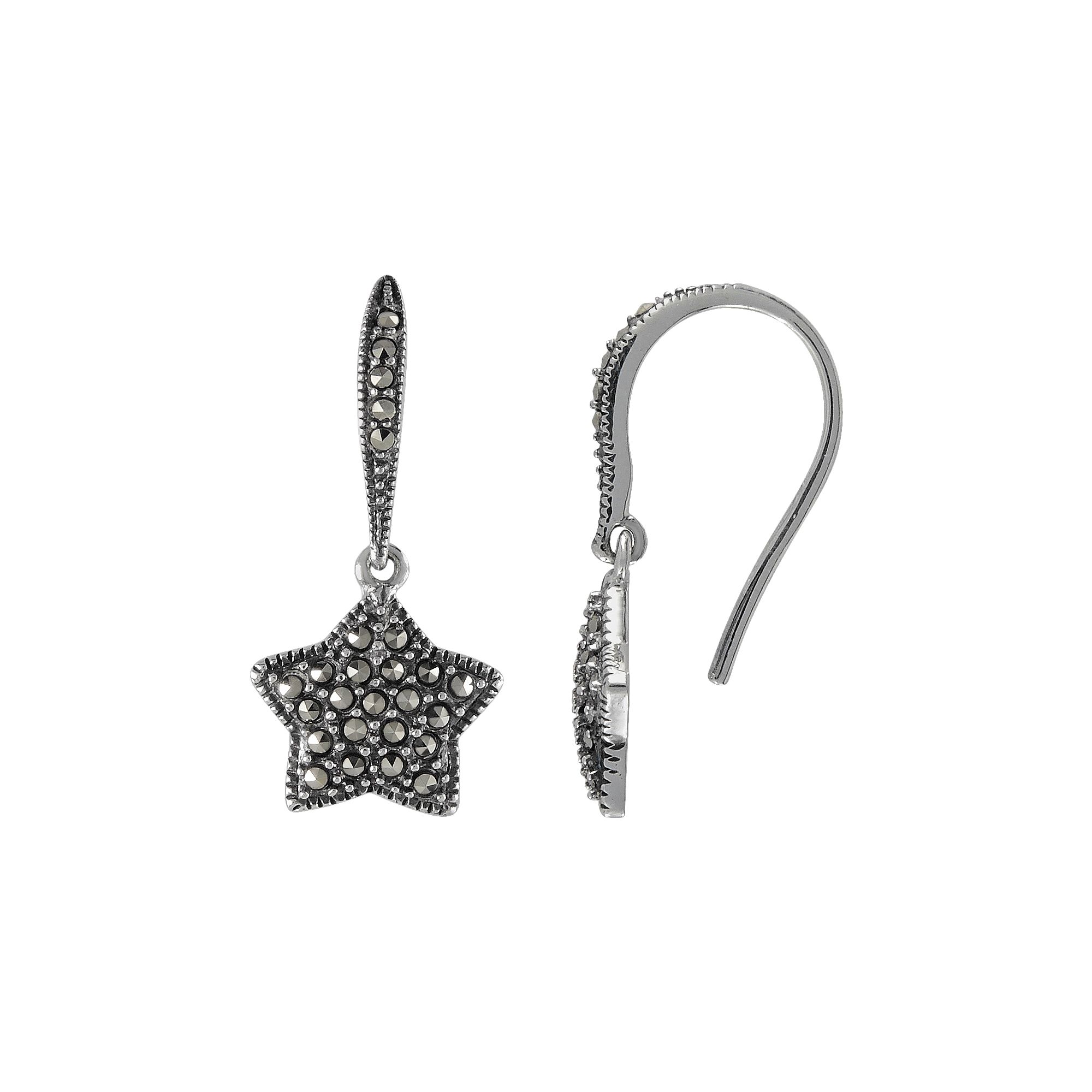 Lavish by TJM Sterling Silver Star Drop Earrings, Womens, Black