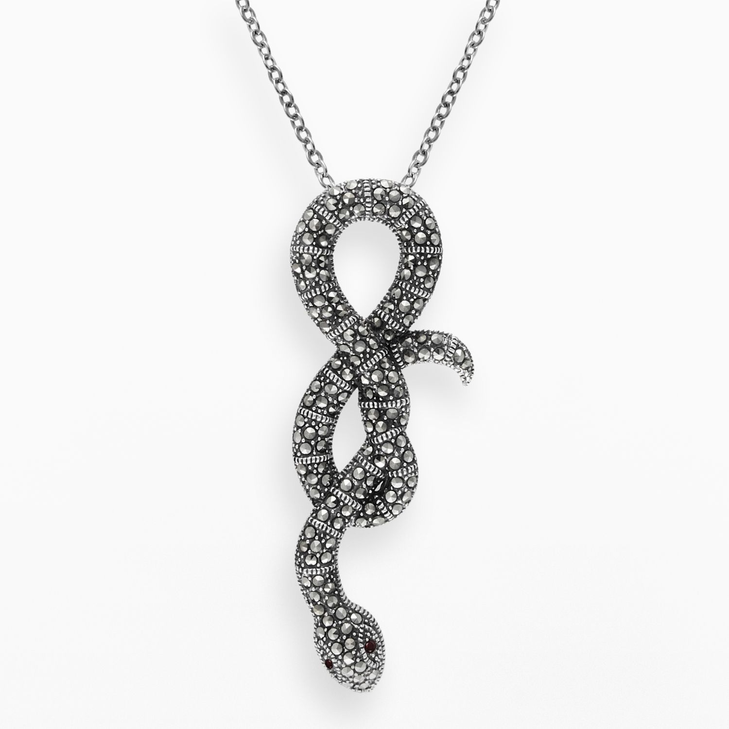 Image for Lavish by TJM Sterling Silver Garnet Snake Pendant - Made with Swarovski Marcasite at Kohl's.
