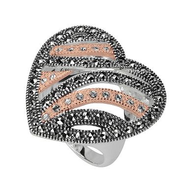 Lavish by TJM 14k Rose Gold Over Silver & Sterling Silver Crystal Heart Ring