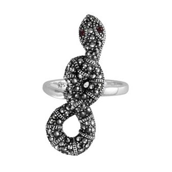 Lavish by TJM Sterling Silver Garnet Snake Ring