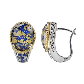 Lavish by TJM 14k Gold Over Silver & Sterling Silver Lapis & Crystal Doublet Halo Stud Earrings
