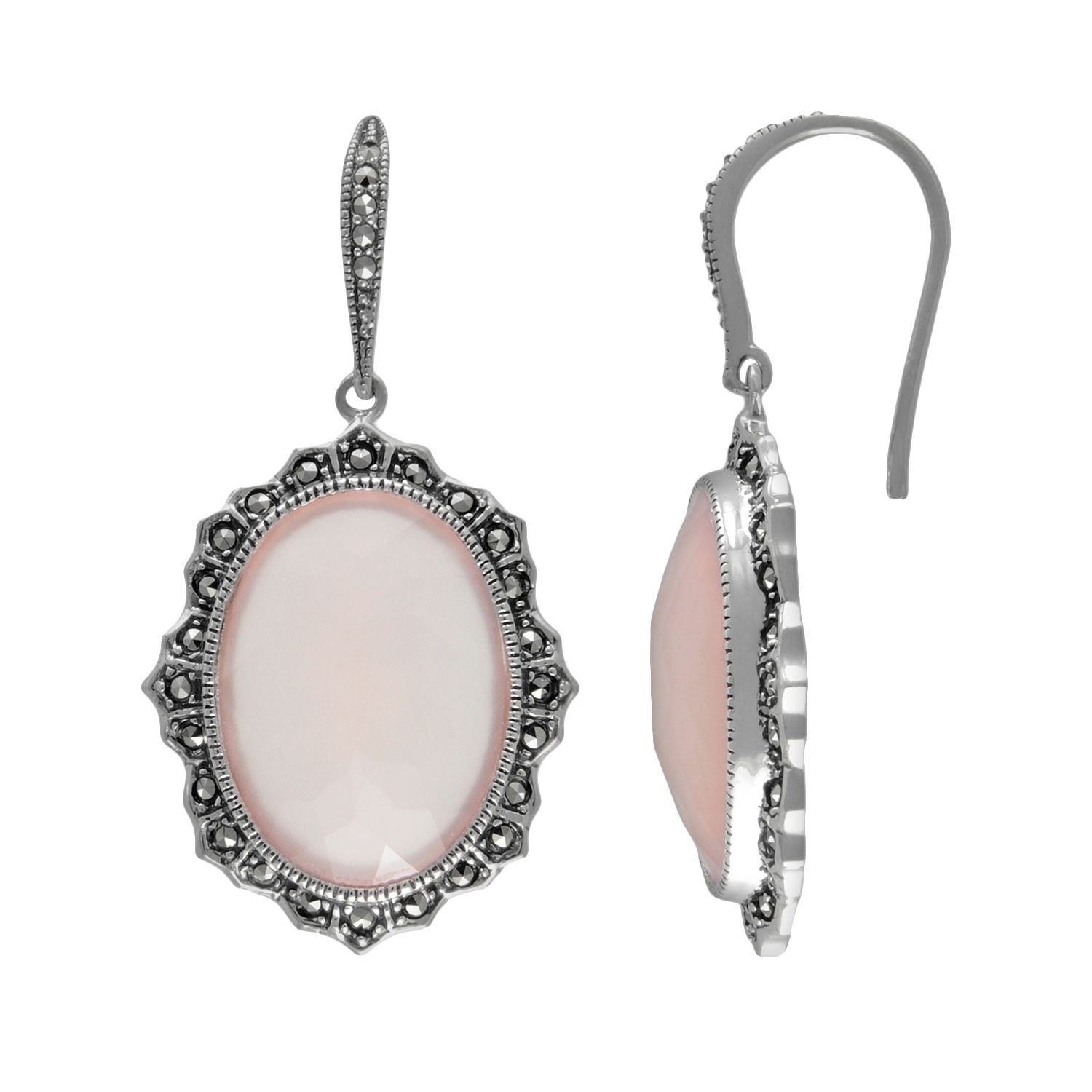 Image for Lavish by TJM Sterling Silver Pink Chalcedony Halo Drop Earrings - Made with Swarovski Marcasite at Kohl's.