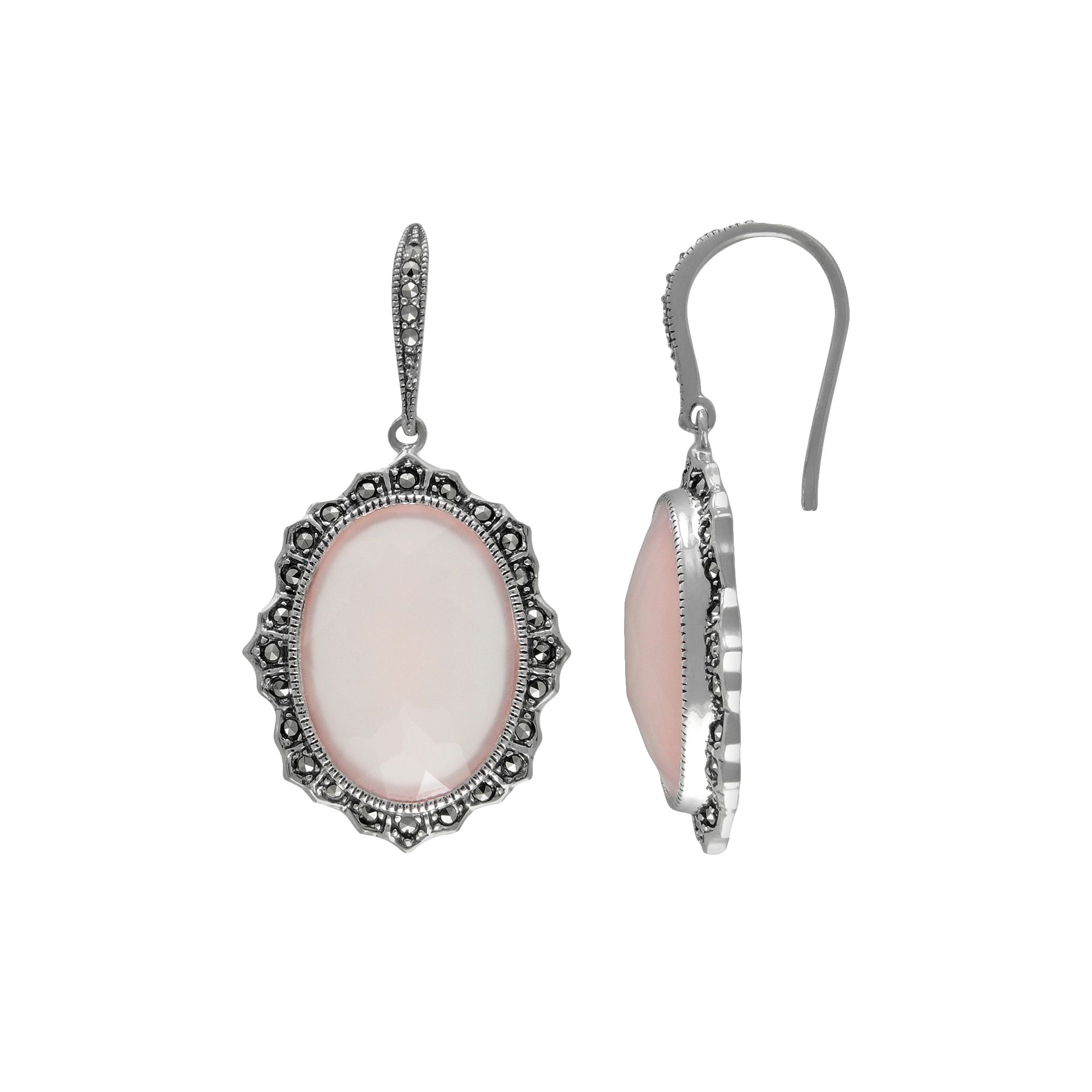 Lavish by TJM Sterling Silver Pink Chalcedony Halo Drop Earrings, Womens