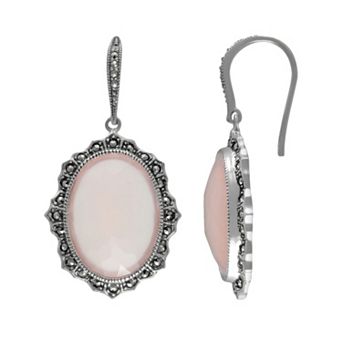 Lavish by TJM Sterling Silver Pink Chalcedony Halo Drop Earrings