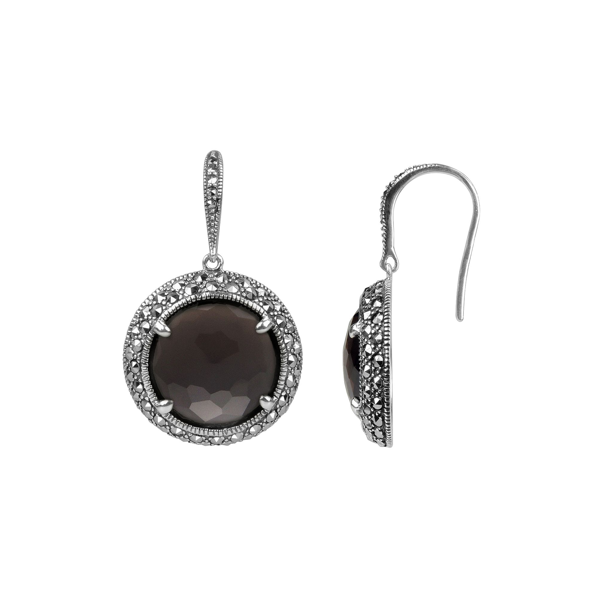 Lavish by TJM Sterling Silver Smoky Quartz Halo Drop Earrings, Womens, Bro