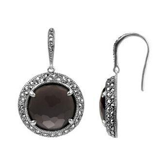 Lavish by TJM Sterling Silver Smoky Quartz Halo Drop Earrings