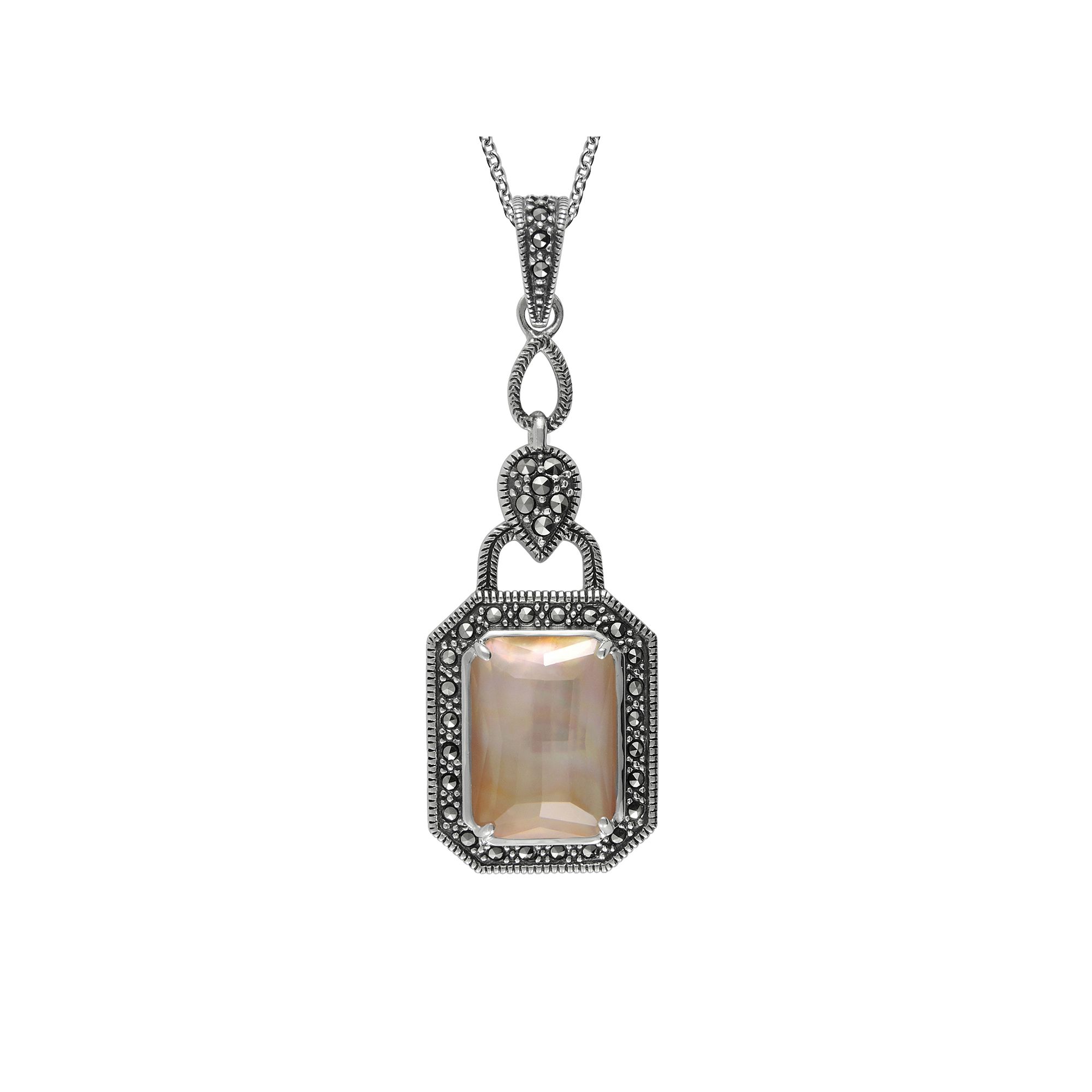 Diamond Splendor Sterling Silver Mother-of-Pearl & Crystal Doublet Pendant
