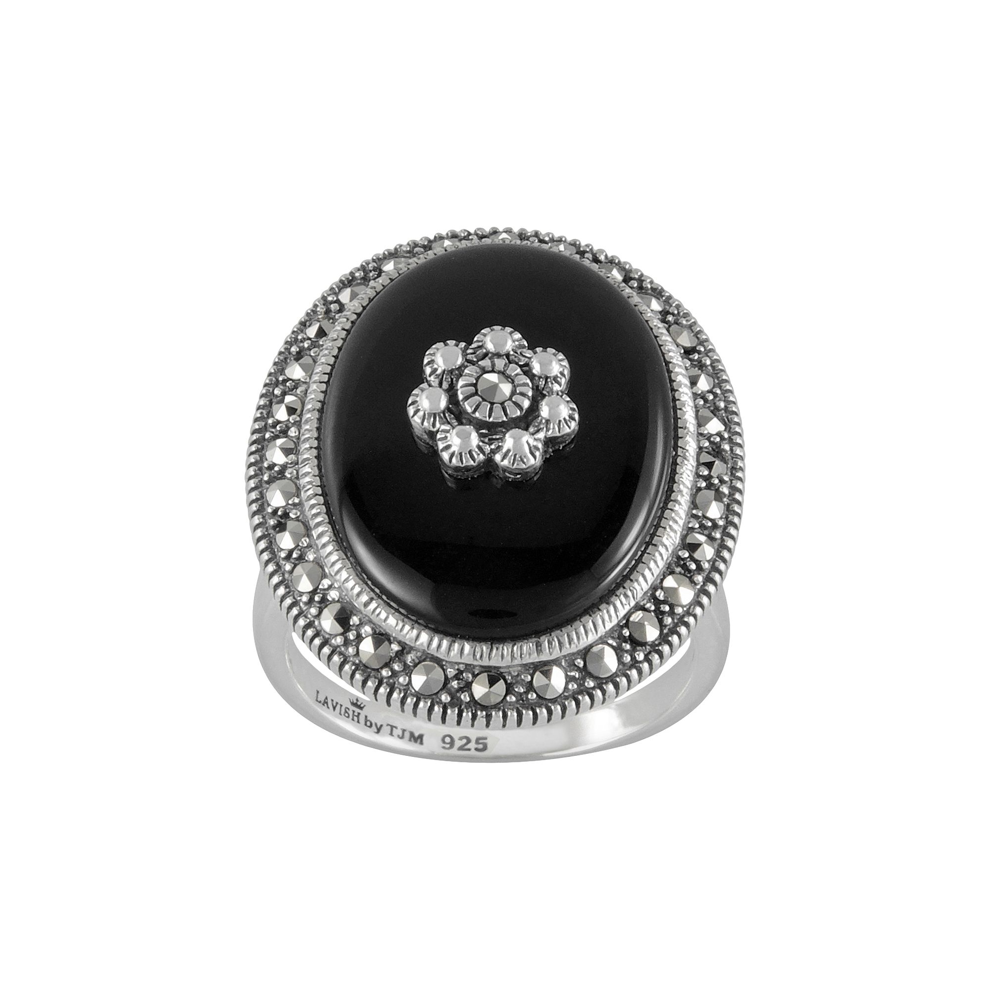Lavish by TJM Sterling Silver Onyx Flower Ring, Womens, Size: 6, Black