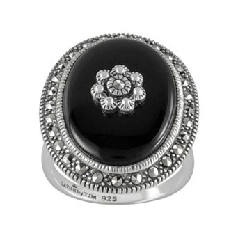 Lavish by TJM Sterling Silver Onyx Flower Ring