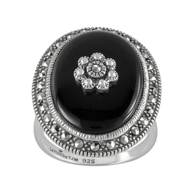 Lavish by TJM Sterling Silver Onyx Flower Ring