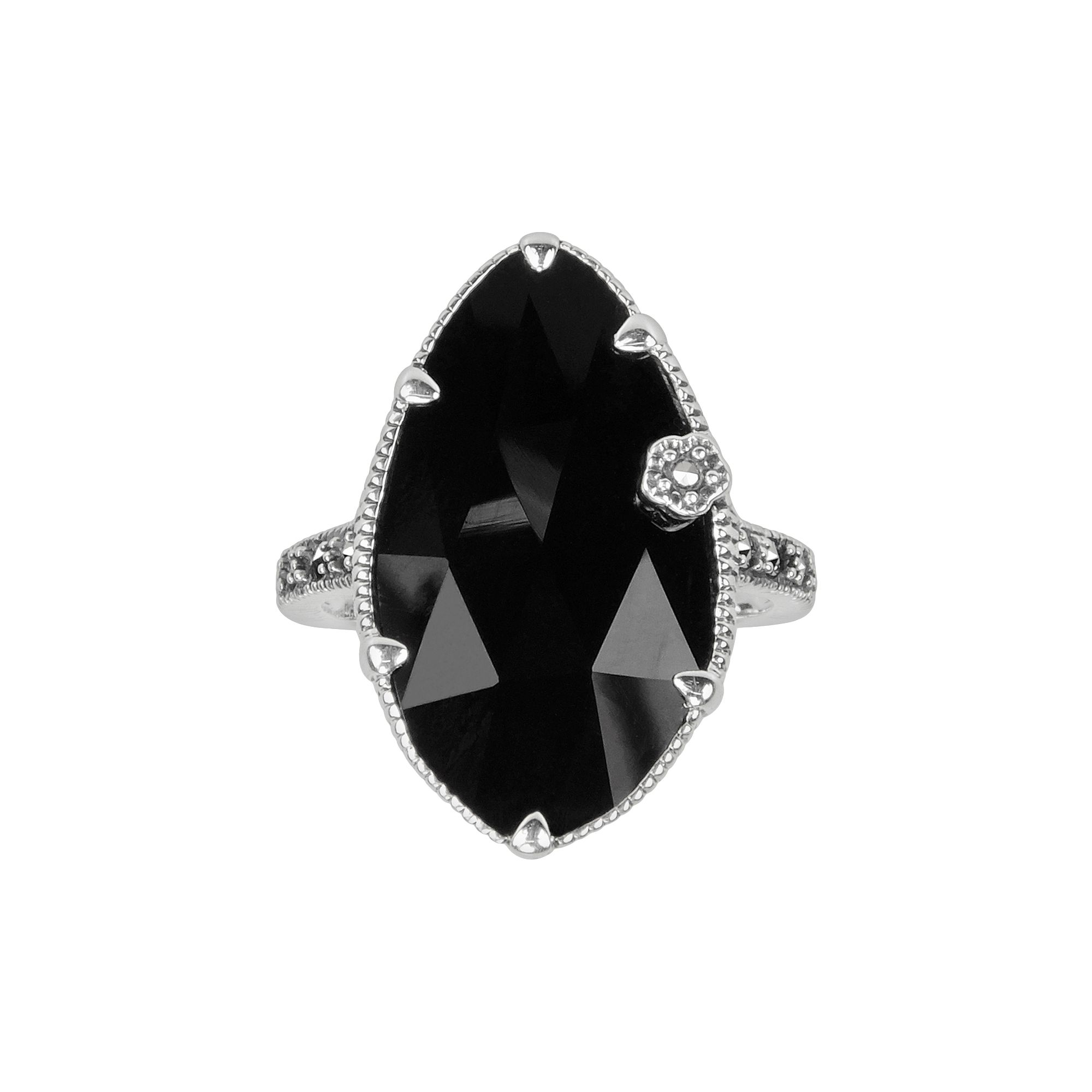 Lavish by TJM Sterling Silver Onyx Flower Ring, Womens, Size: 6, Black