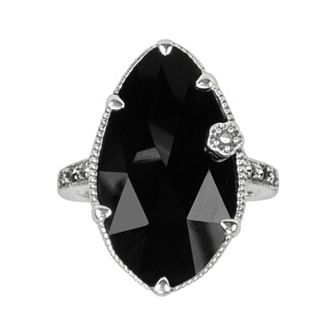 Lavish by TJM Sterling Silver Onyx Flower Ring